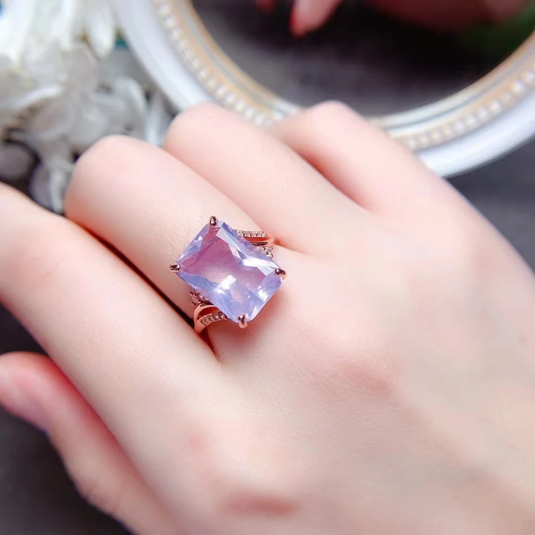 Luxury Natural Lavender Quartz Ring In Sterling Silver Women Engagement Wedding Anniversary Birthday Part Gift