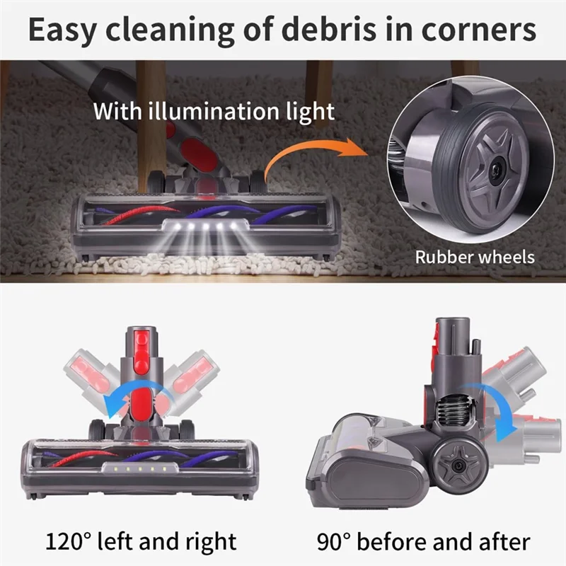 

Brush Head For Dyson V7 V8 V10 V11 V15 Vacuum Cleaner Floor Nozzle With Front Lights For Hard Floors And Carpet