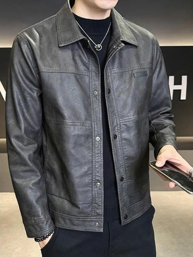

Мужская кожаная куртка, осенне-зимний модный брендовый свободный универсальный крутой мотоциклетный топ в американском стиле ретро