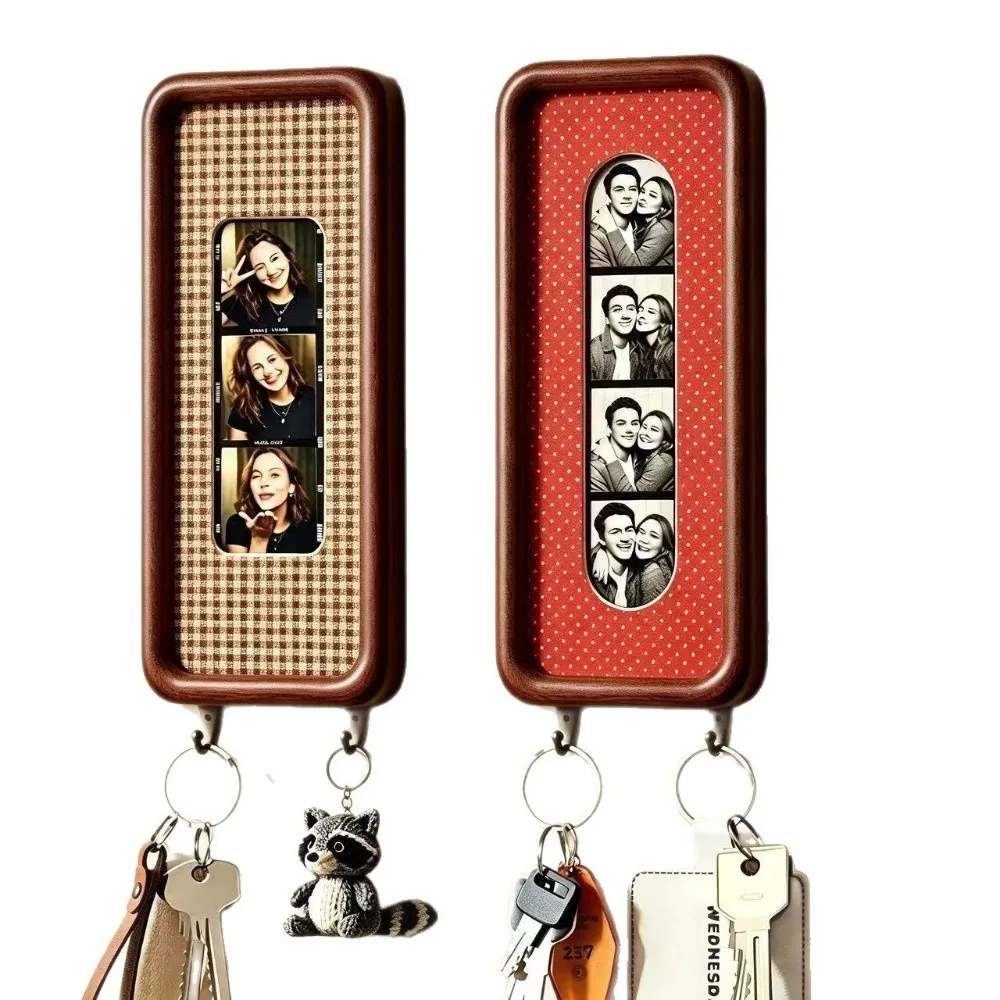 Vintage With Hook Key Holder Frame Mortise and Tenon Wooden Wall Key Holder Photo Strip Frame Home Decor