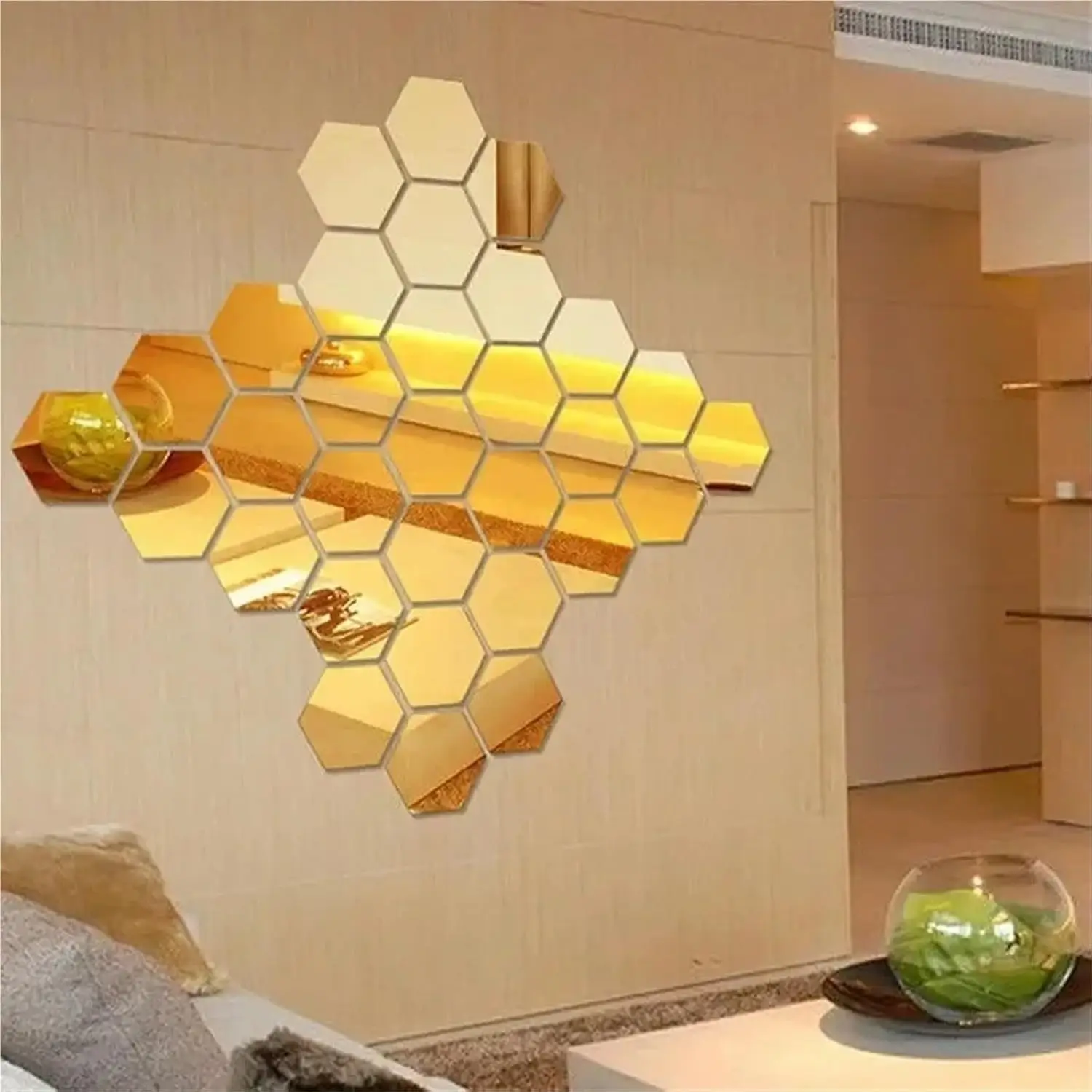 Self Adhesive Mirror 12PCS Hexagon Wall Mirror Self Adhesive Stickers Mosaic Tile Decals for Decoration DIY Art Ornaments Gift(S