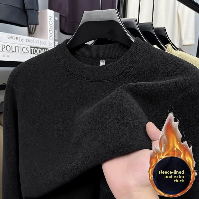 Winter Men's Thickening Velvet Warm Tops Men's Autumn Long-sleeved Thermal Underwer Male Round Neck Fashion T-shirt Sweater