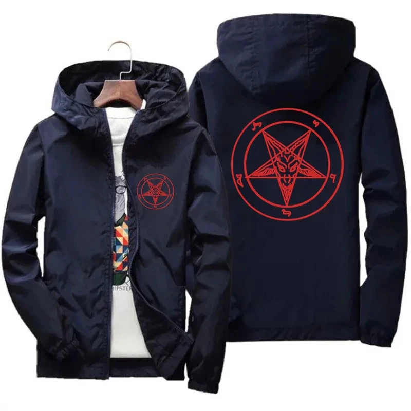 Pentagrama con capucha fina para hombre, chaqueta de piloto, abrigo la iglesia Satán, Baphomet, Caballeros Templarios