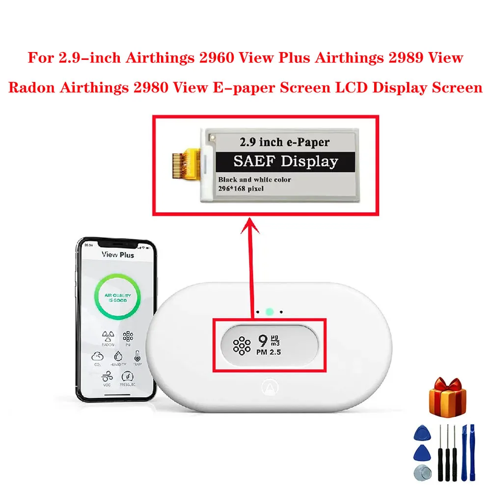 For 2.9-inch Airthings 2960 View Plus Airthings 2989 View Radon Airthings 2980 View E-paper Screen LCD Display Screen