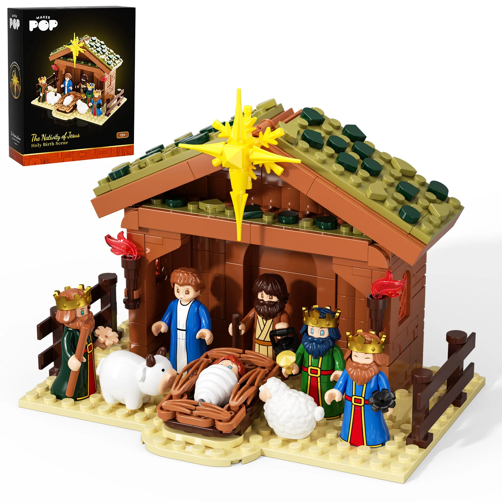 JAKI Kerststal Bouwstenen Set voor Volwassenen, Kerststal Scène met Figuren, Dieren, Stal, Decoratie voor de Feestdagen, Huisdecoratie