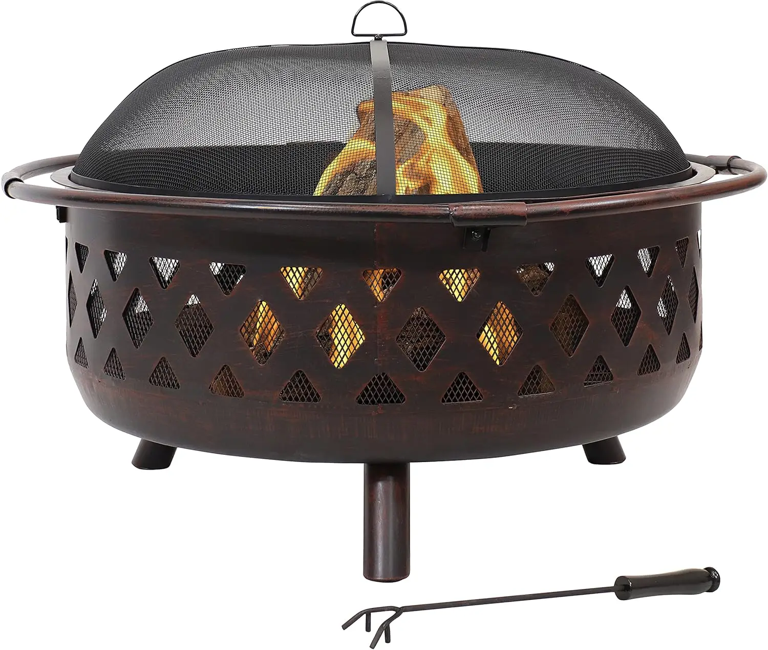 Bronze shear wave wood burning fire pit - includes spark screen, fireplace poker and dome