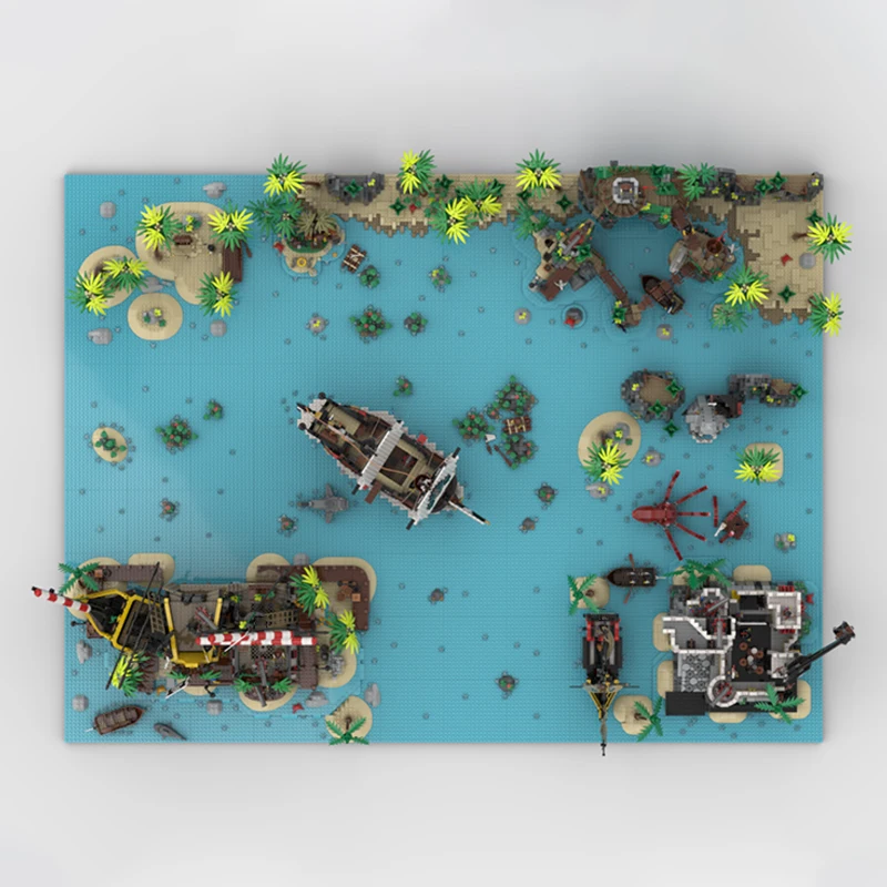 القرون الوسطى القراصنة وحدات المشهد خريطة MOC بنة صغيرة نموذج التجمع الأصالة الطوب لغز اللعب جمع هدايا عيد الميلاد