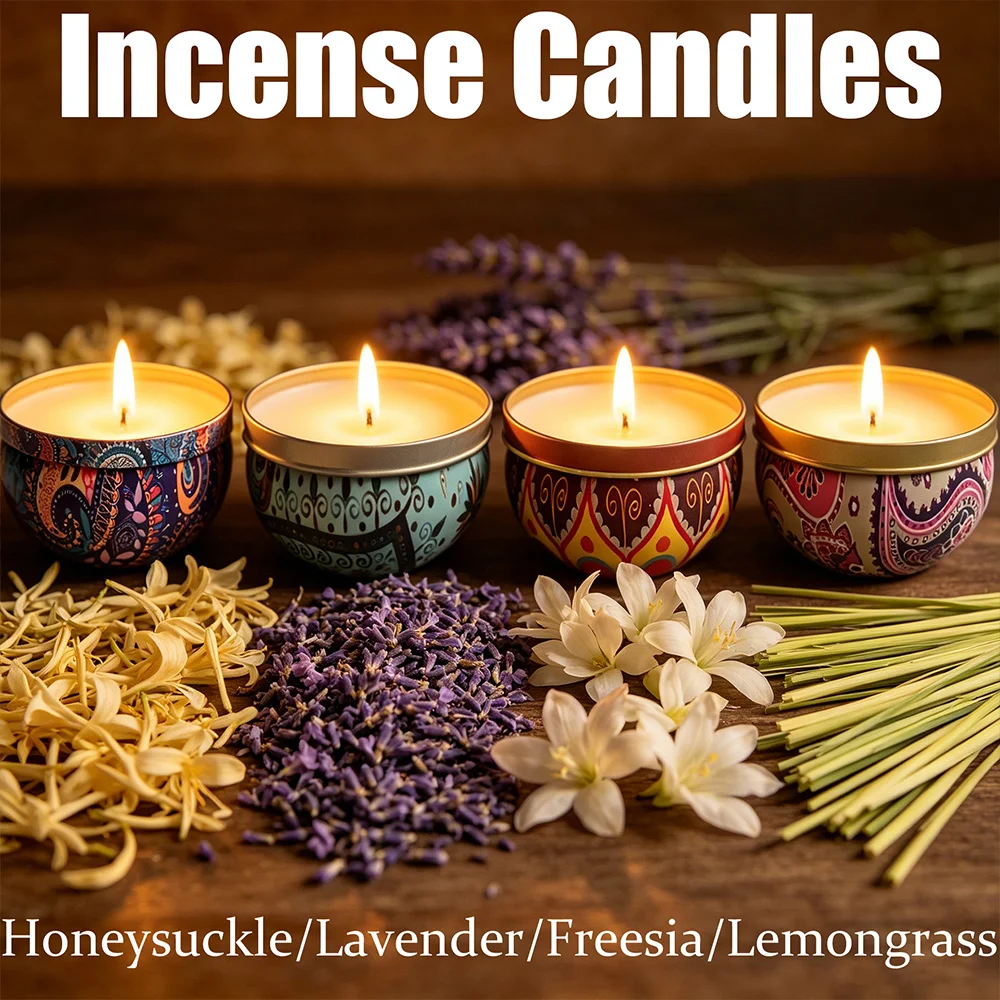 Exquisite Scented Candle in a Jar, with Flavors of White Tea, Honeysuckle, Lavender, Lemongrass, White Sage, Jasmine, Freesia, Rose, Etc., Essential Oil-Infused, Long-Lasting Fragrance, Suitable for Home, Office, Yoga,