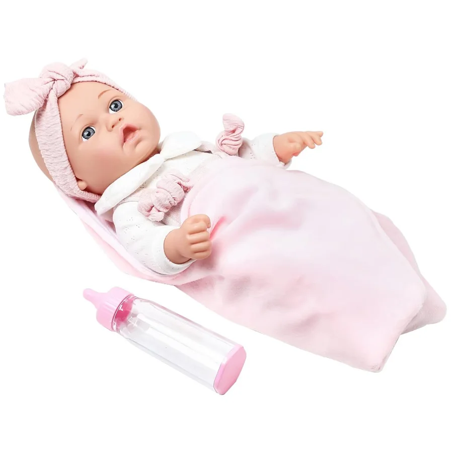 12 pouces Reborn bébé poupées avec chiffons roses sucette biberon réaliste nouveau-né poupée vinyle Bebe poupée enfant en bas âge jouet pour enfants