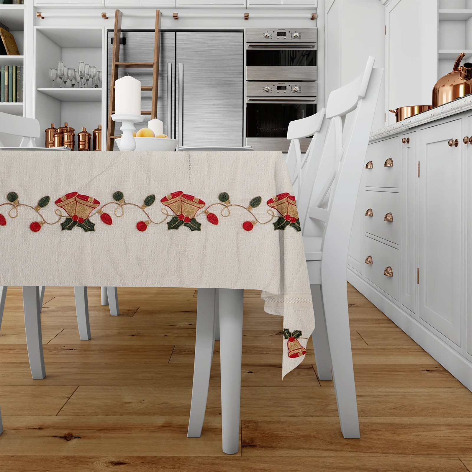 

Elegant Embroidered Christmas Tablecloth 60x84 Inch Soft Polyester Holiday Dining Cover for Festive Gatherings Washable Reusable