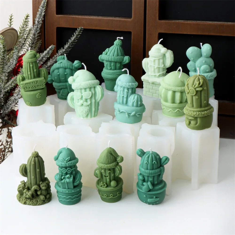 

3d Christmas Flower Pot Cactus Christmas Boots Silicone Candle Mold Santa Hat Snowman Aromatherapy Resin Mold Candle Making Kit