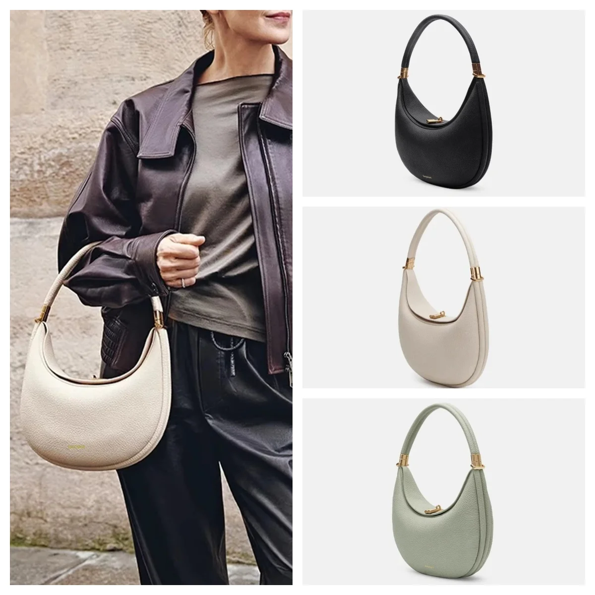 

France Female Armpit Dumplings Bag Leather Handbags Crescent Underarm Tote Bag Luxury Designer Crescent Shoulder Bag for Women