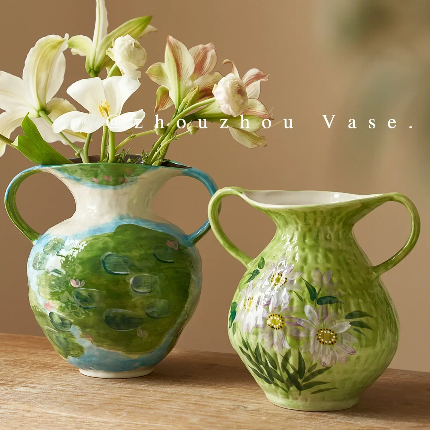 d1 Jingdezhen ceramic vase hand-painted pastoral style B & B hotel model room living room ornament hydroponic flower