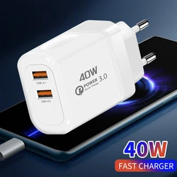 40W EU US Plug Fast USB Charger Wall Phone Charger Adapter for iPhone Samsung Xiaomi Redmi Dual Port 2A Output Travel Charger