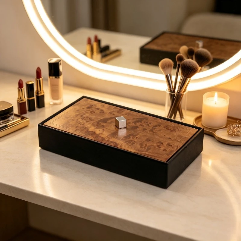 Italian Luxury Watch Organizers Stainless Steel Jewellery Box Wood Grain Watch Organizer Walk‑in Closet Ornament Home Storage view 2