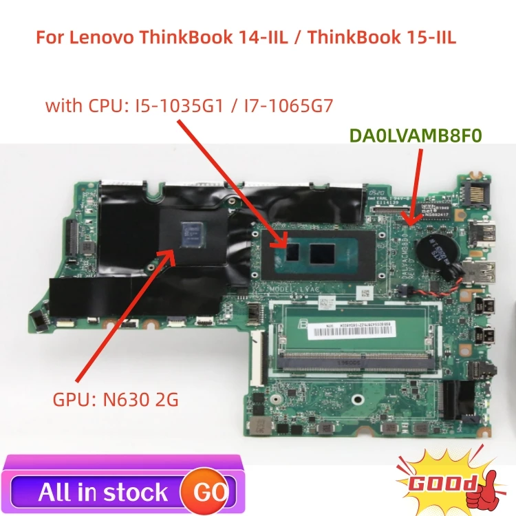 

Материнская плата для ноутбука Lenovo ThinkBook 14-IIL / ThinkBook 15-IIL, материнская плата DALVACMB8D0 с процессором I5 I7 GPU N630 2G 100% ОК