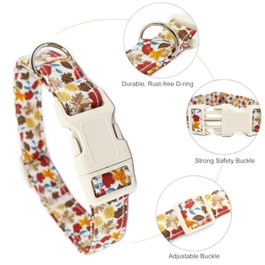 Fall Autumn Dog Collar, Pet Collar with Quick Release Buckle, Comfortable Adjustable Puppy Collar for Female Girl Boy Small Med