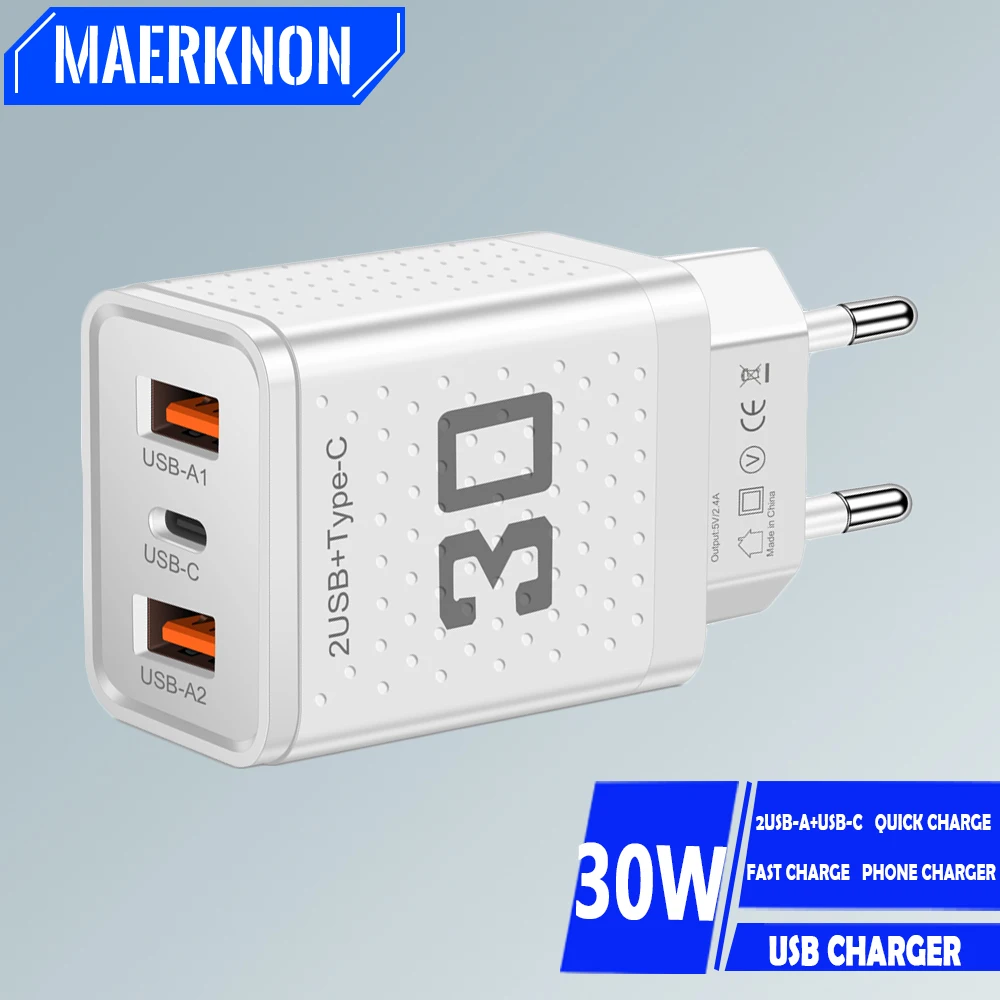 30W USB Charger Quick Charge 3.0 Phone Charger Adapter For iPhone 15 14 13 Xiaomi Samsung EU/US Plug Fast Charging Wall Charger