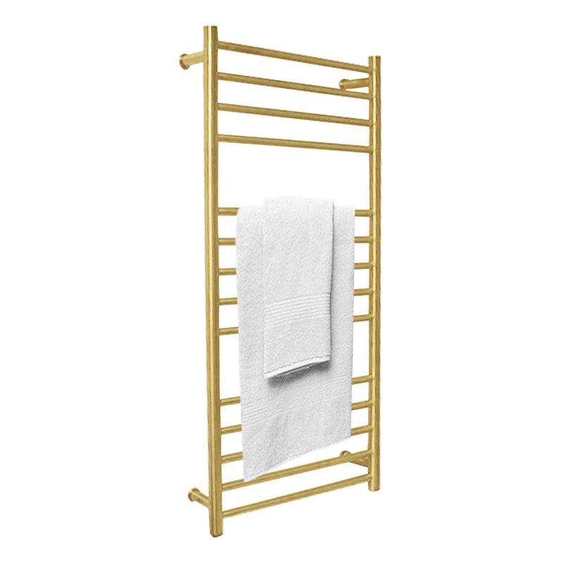 

Electric Brushed Gold Towel Warmer Bathroom Stainless Steel Wall Mounted Cloth Towel Heated Drying Rack