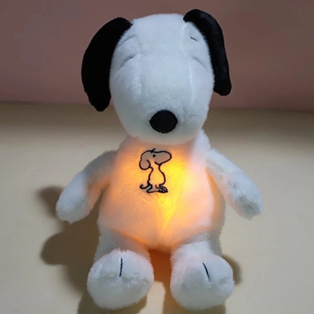 新生児の呼吸を落ち着かせるスヌーピーの白い犬のぬいぐるみ、睡眠のお供、音楽と光のぬいぐるみ、感覚玩具、子供へのプレゼント