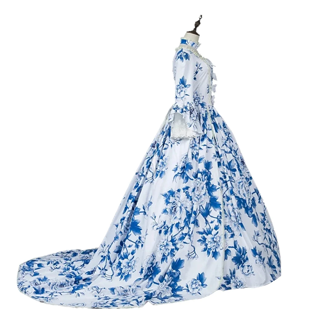 Women's Blue Floral  Rococo Victorian Maria Antonietta  Dress Renaissance Party  Ball Gown image 5