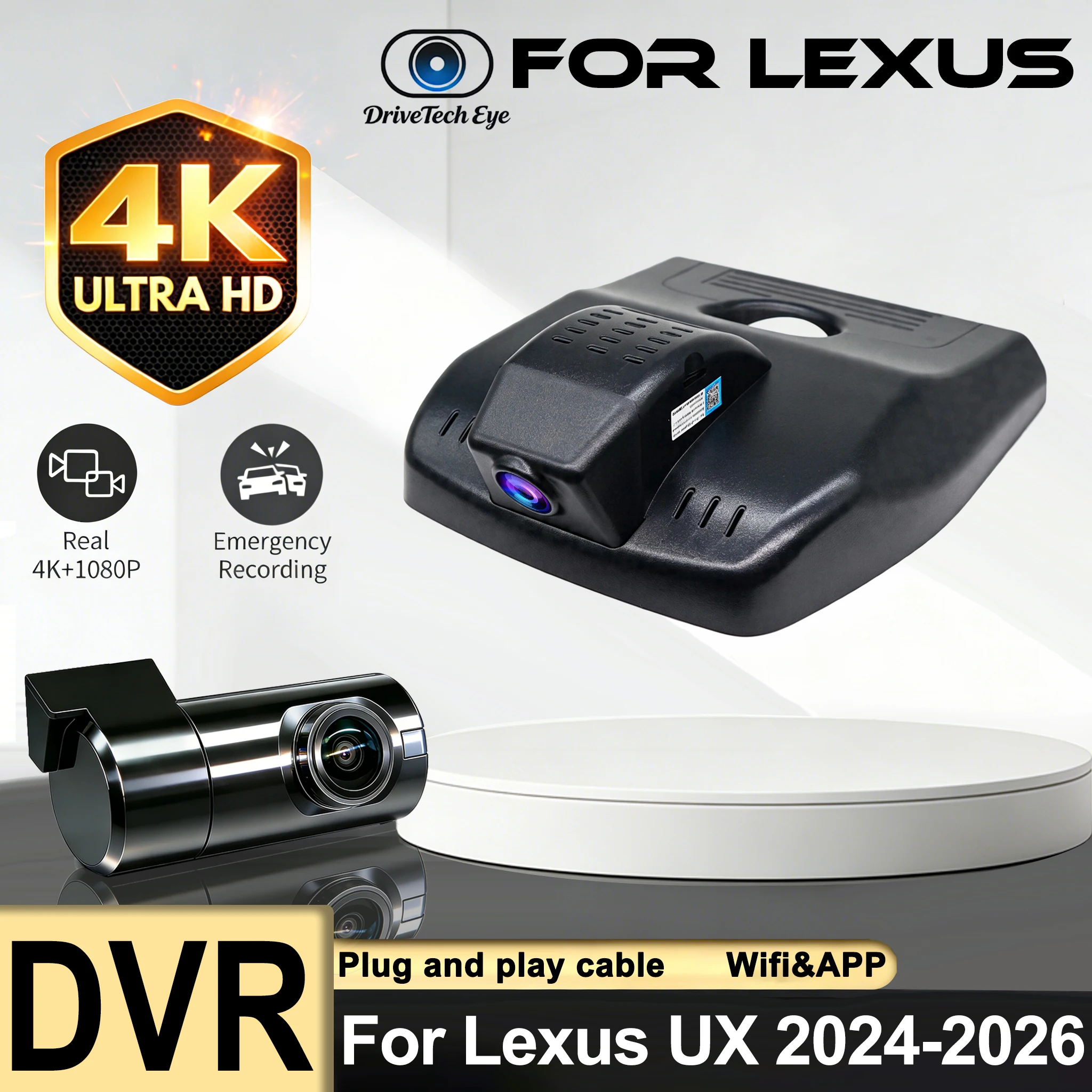4K 2160P Dash Cam Front Rear Camera Car DVR for Lexus UX UX300h 2024-2026 Plug and Play Video Recorder Record Wifi