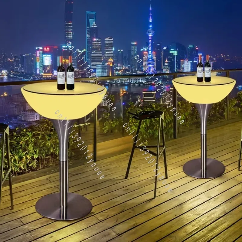 LED Light Up Round Cocktail Table Set 16 Colors Waterproof Rechargeable USB with Chairs for Outdoor KTV Garden Party