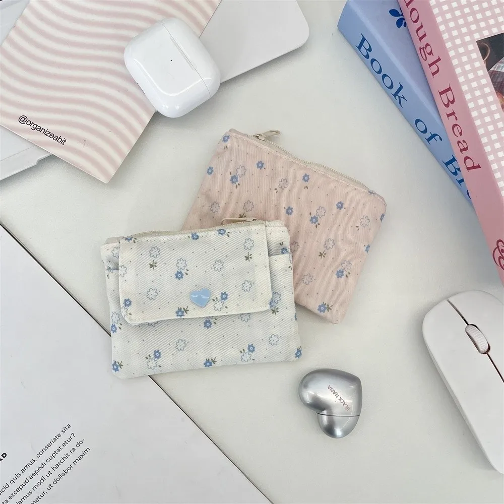 휴대용 지퍼 클로저 동전 지갑 꽃무늬 다기능 미니 지갑 더블 레이어 카드 홀더