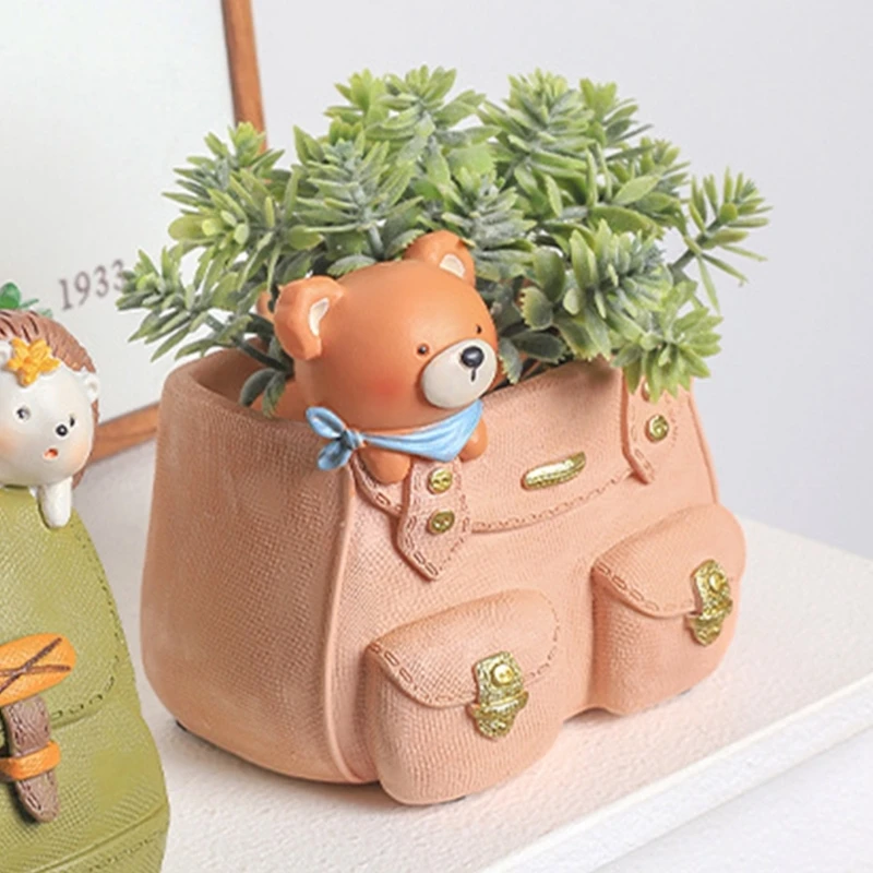 Backpack Bear Succulent Pot Mold Flower Pot Resin Mold Home Office Desktop Decoration DIY Pen Holder Epoxy Mold Decors