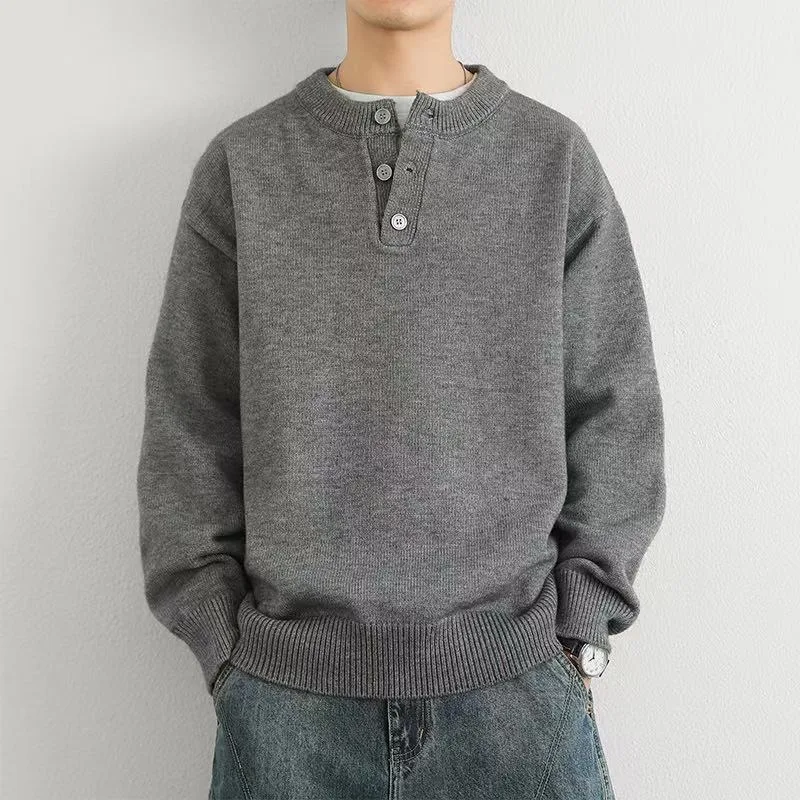 Pull coréen à col Henry pour hommes, vêtements intérieurs chauds, manteau tricoté irt pour automne et hiver, couleur Pure, paresseux