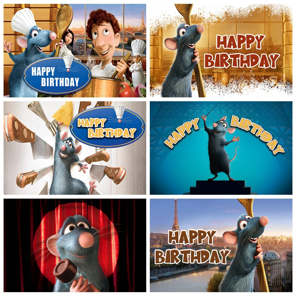 

Ratatouille Cartoon Background Boys Girls Children Birthday Supplies Photography Background Happy Birthday Party Decoration