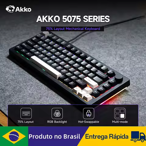 Teclado Mecânico Akko x Veekos 5075S/K75 Layout 75% ANSI US Hot-swappable RGB com Keycaps Lipstick USB Tipo C com Fio para Jogos