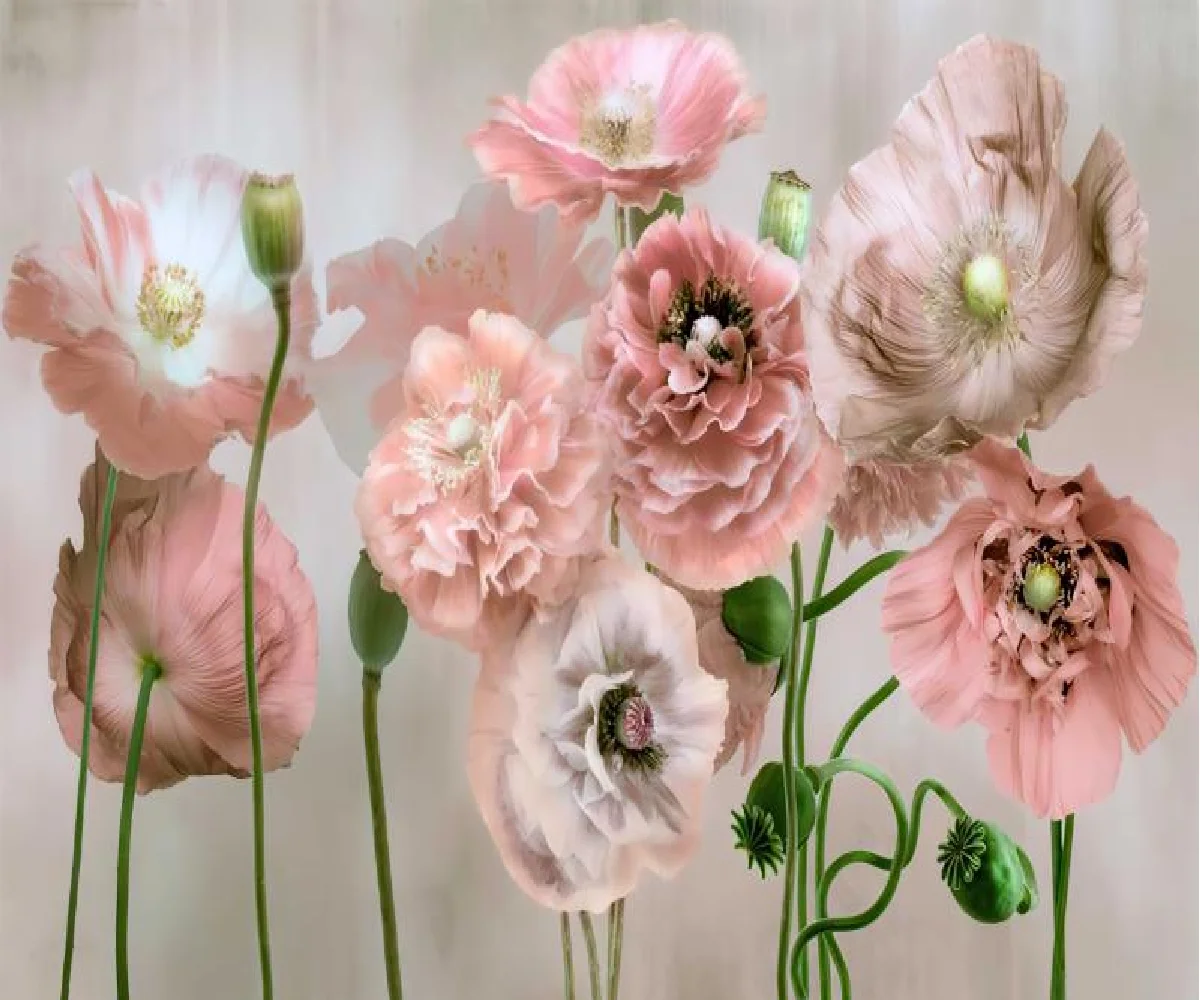 Customized Rose Butterfly wallpaper new Chinese pastoral flower living room bedroom sofa background wall hotel Flower Art mural