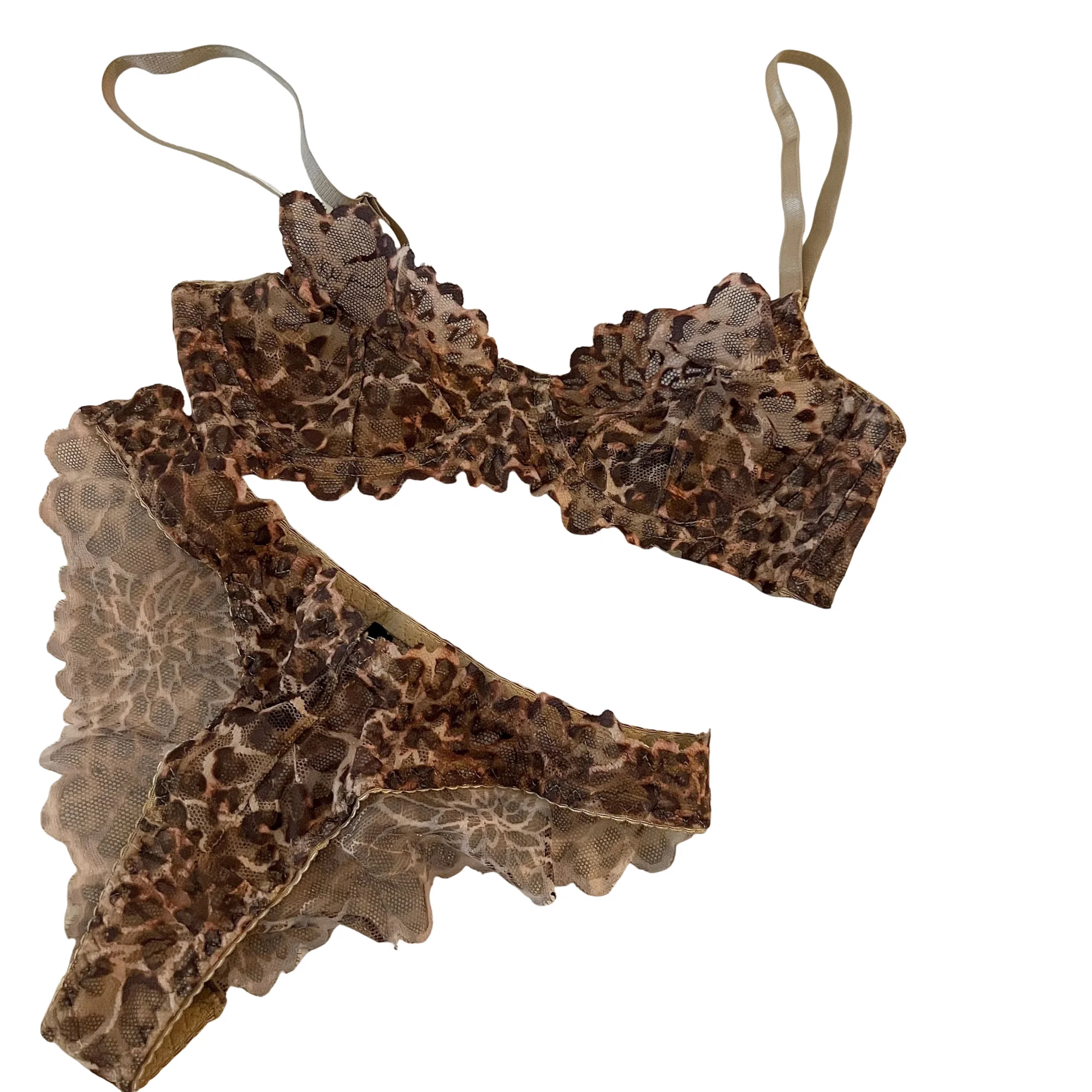KUCLUT French Sexy Thin Leopard Print Transparent Lingerie Comfortable Underwear Women's Gathered Underwire Bra Set Thong