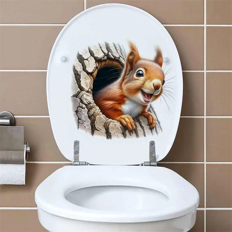 Squirrel Animals Wall Sticker Bathroom Toilet Decor Living Room Cabinet Refrigerator Home Decoration Decals Stickers M1257
