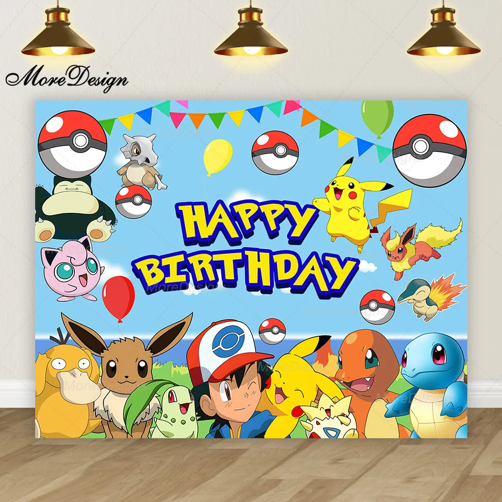 Pokemon Pikachu festa foto sfondo bambini compleanno decorazione cartone animato Anime vinile poliestere tessuto sfondo Banner