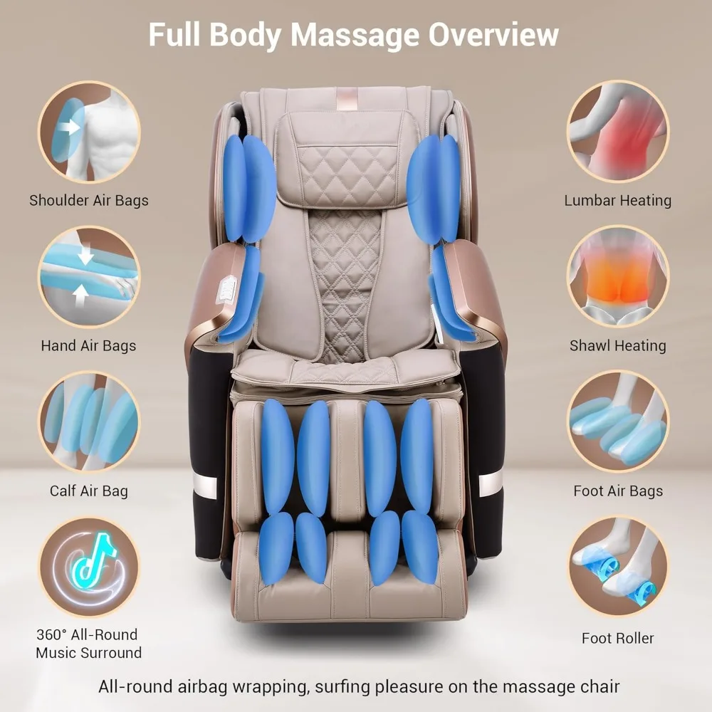 4D Massage Chair for Full Body, with Waist & Shawl Heating,Recliner Foot & Calf Massage, Music Sync with Hi-Fi Bluetooth Speaker