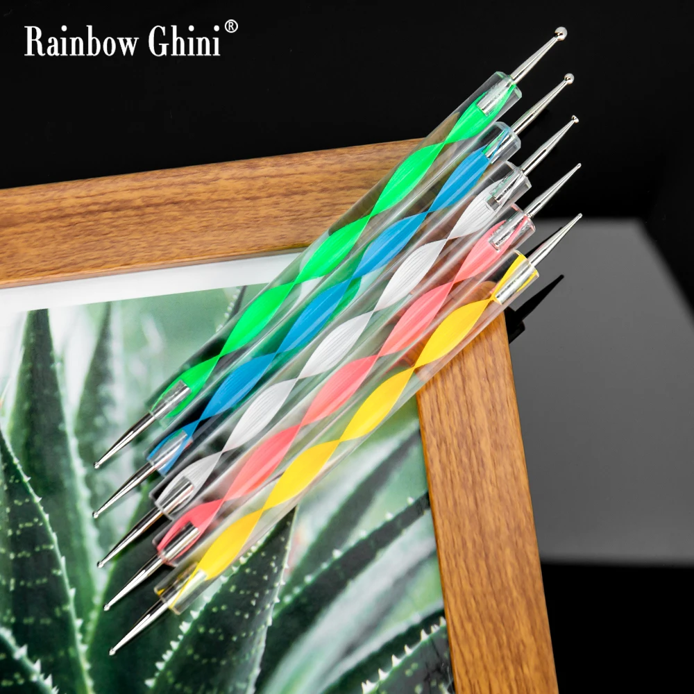 Aiguille à points à Double extrémité, outil d'art des ongles, brosse de peinture des ongles, stylo à points de beauté, ensemble multicolore, Salon longue durée, 5 pièces