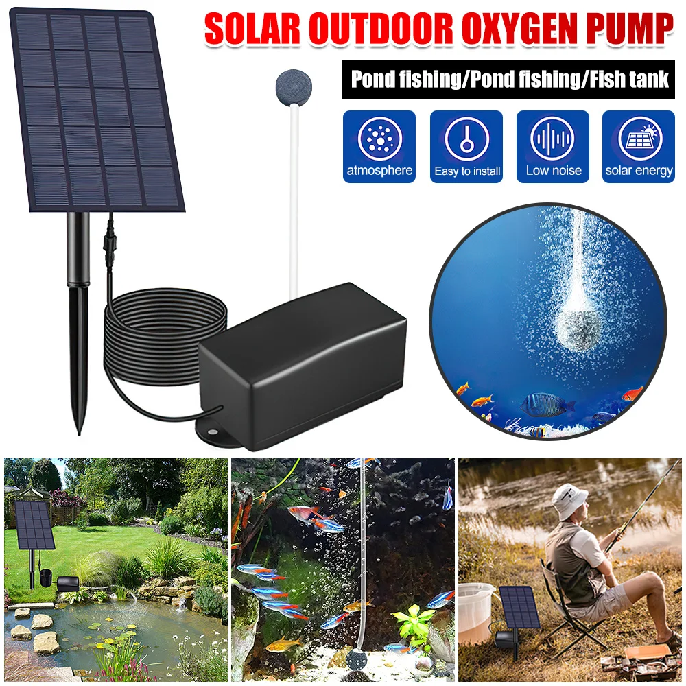 2.5W Solar Powered Oxygen Pump Outdoor Pond Fish Tank Oxygenator Aquarium Stable Silent Water Oxygen Air Pump Fishing Aerator