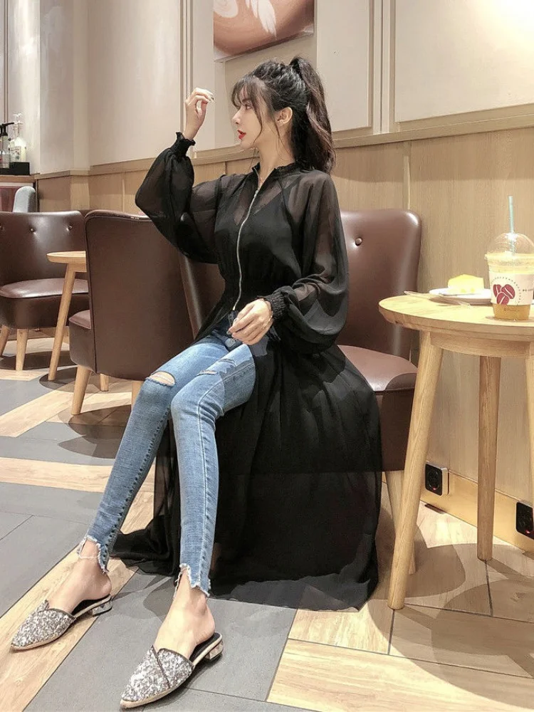 Long Jackets Women Summer Thin Sun-proof Korean Fashion Ins Sheer Breathable Casual New Solid Clothing Female Harajuku All-match