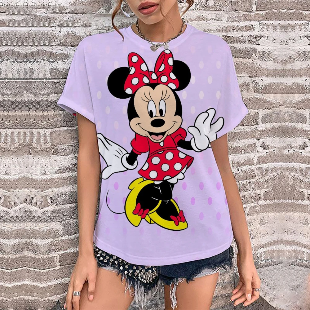 

Женские футболки Disney с Микки Маус и Минни Маус, летняя футболка с короткими рукавами и 3D принтом для женщин, топы, женская одежда