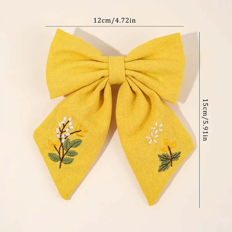 ncmama New Flower Embroidery Hair Bow Clips Fashion Daisy Butterfly Hairpin Sweet Girls Hairgrips Kids Headwear Hair Accessories