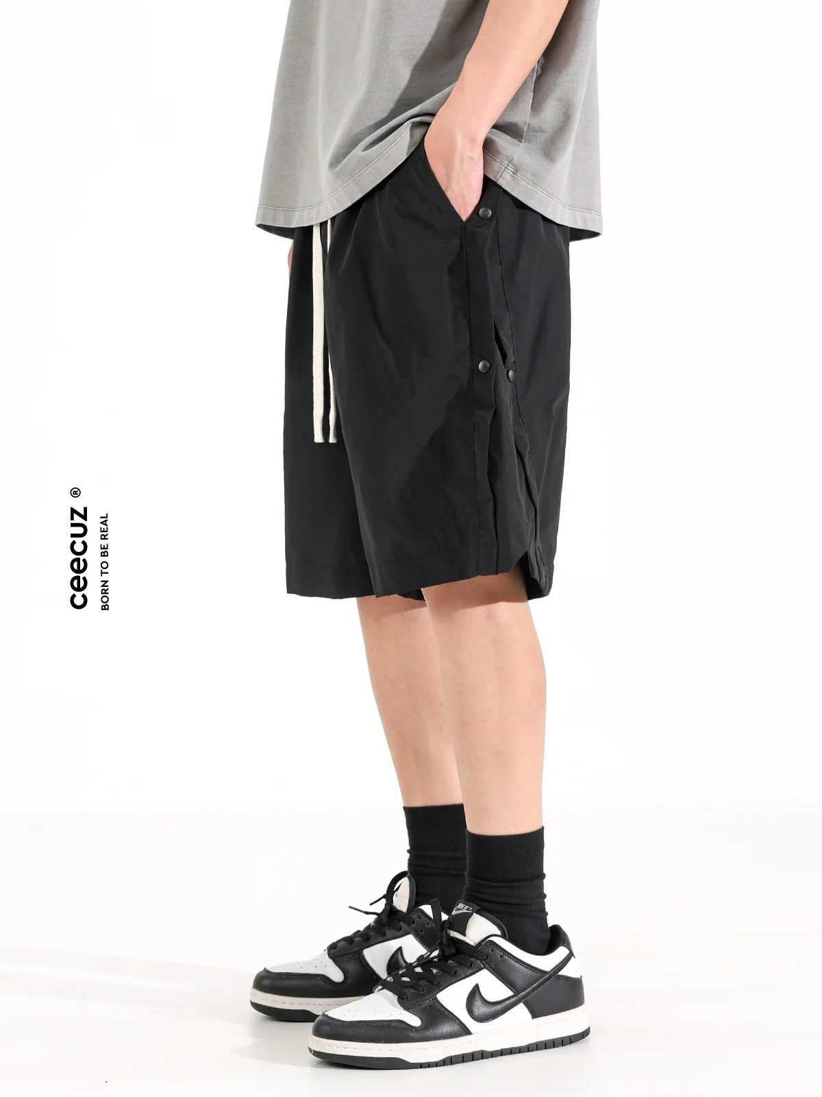 

Легкие быстросохнущие спортивные брюки Ceecuz на пуговицах, мужские летние новые американские модные свободные широкие брюки-капри средней длины