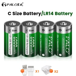 PALO 1.5V C Size Li-ion Battery 6000mWh Type C Rechargeable Lithium Batteries C size Lipo LR14 Battery For Flashlights Gas Stove