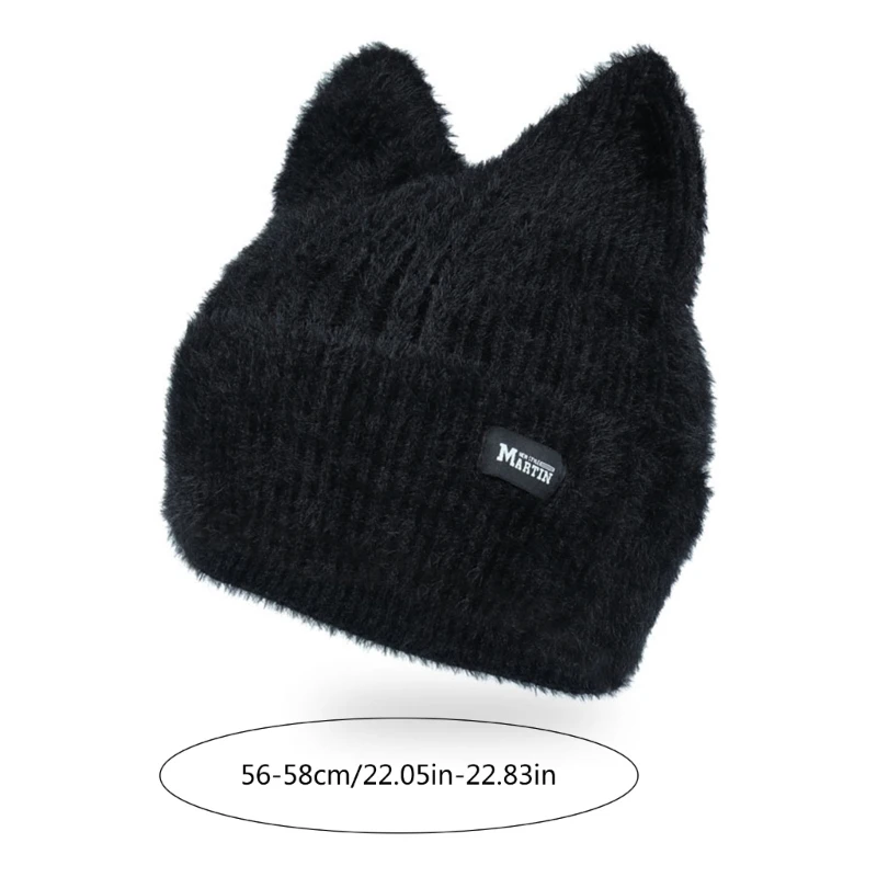 Winter Warm Knit Hat with Cat Ear Soft Breathable Crochet Beanie Women Sweet Headdress Outdoor Activity Bonnet