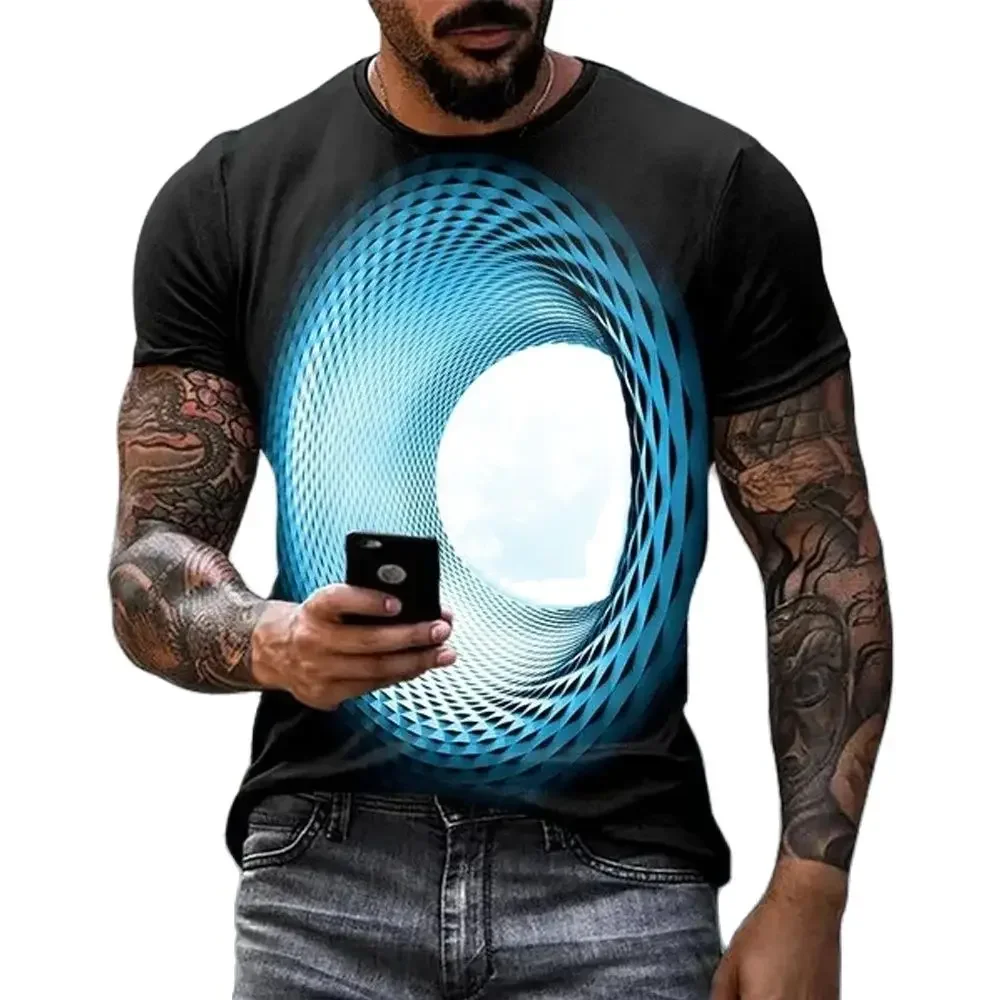 Fashion Hot Sales Personality Fun Sky graphic t shirts For Men New Casual Three-dimensional Vortex Printed Oversized O-neck Tees