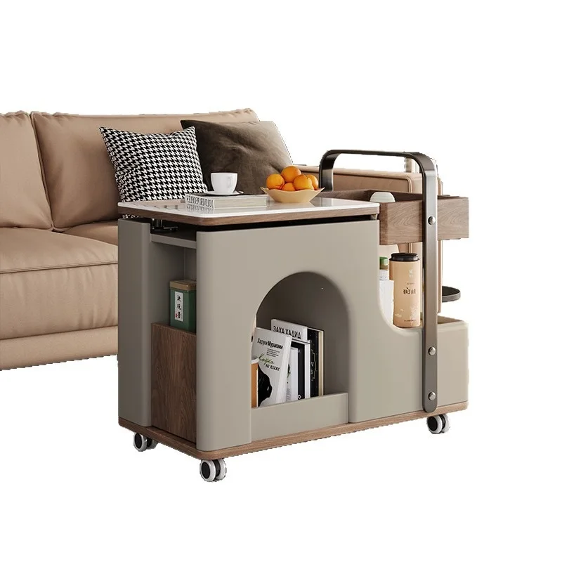 Italian minimalist trolley sofa side table movable lifting side cabinet small apartment coffee table living room design