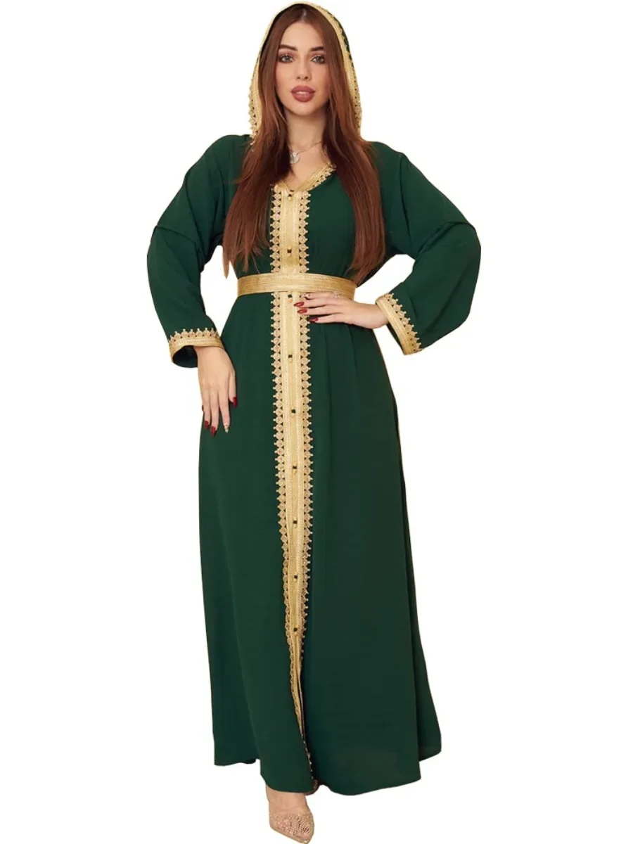 Eid Muslim Hooded Dress Women Muslim Abaya Dubai Green Plus Size Vestidos Maxi Turkey Prayer Islamic Clothing Lady Long Dresses