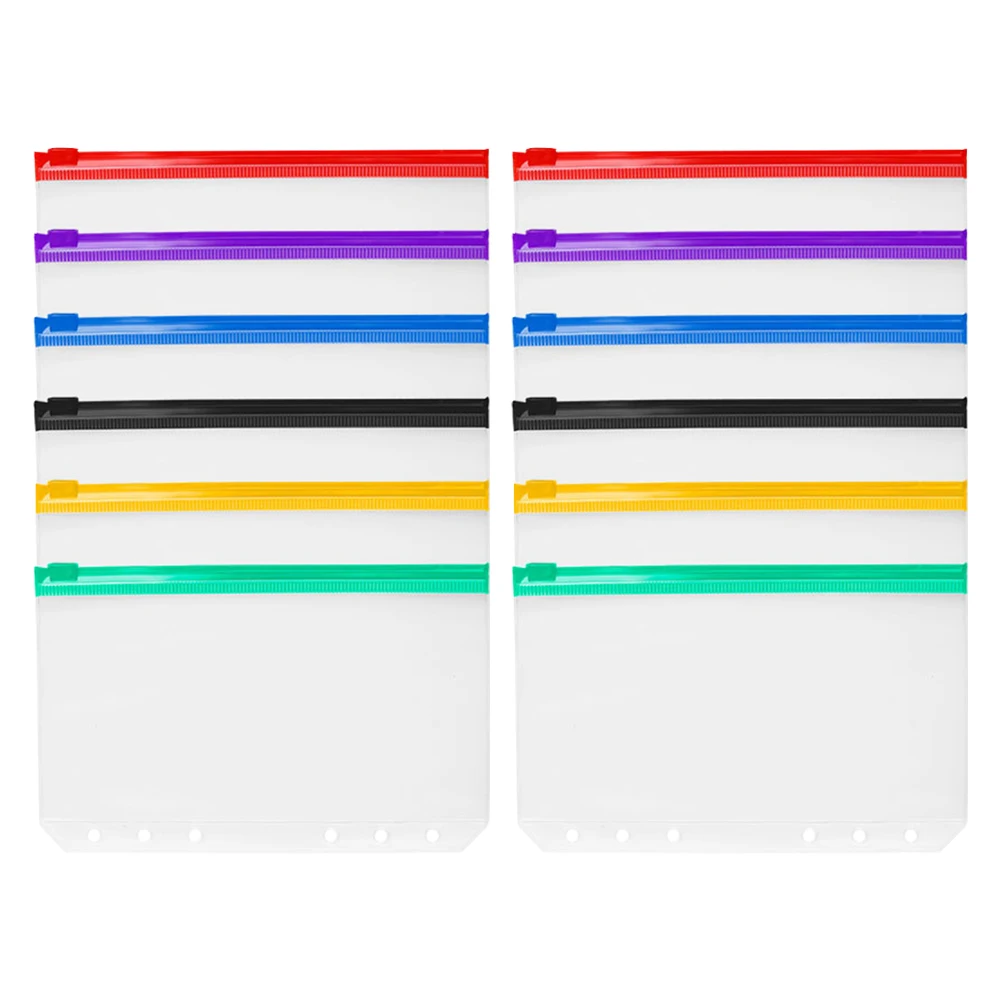 

12pcs PVC Zipper Bags Inner Cores Document Organizer School Office Use Loose Leaf Dividers Blinder Pockets Files Folder