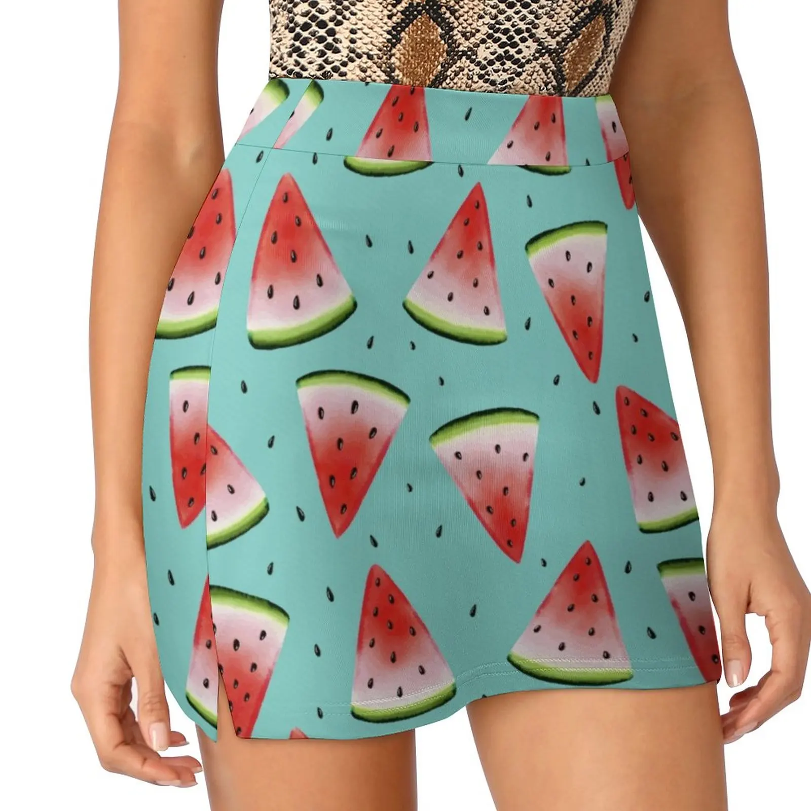 Melon Dance : Summer Patterns And Melon Sticker Set Women's skirt With Hide Pocket Tennis Skirt Golf Skirts Badminton Skirts